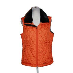 NIKE Quilted Athletic Jacket Vest Women's Size M 8-10 Full Zip Faux Fur Orange